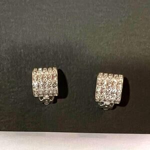 Vintage Rhinestone Silver Tone Earrings Clip On Sparkle